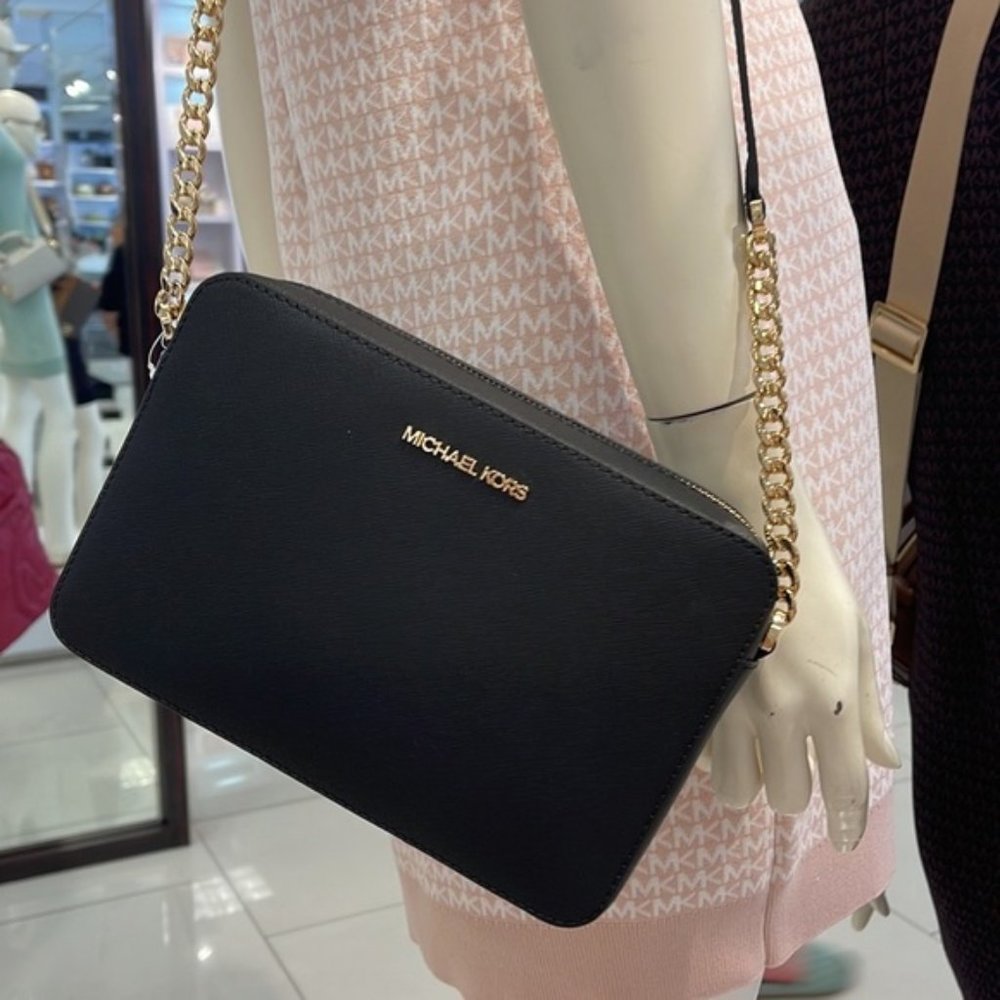 Michael Kors Jet Set Item Large East West Zip Crossbody Leather Black - Picture 15 of 16